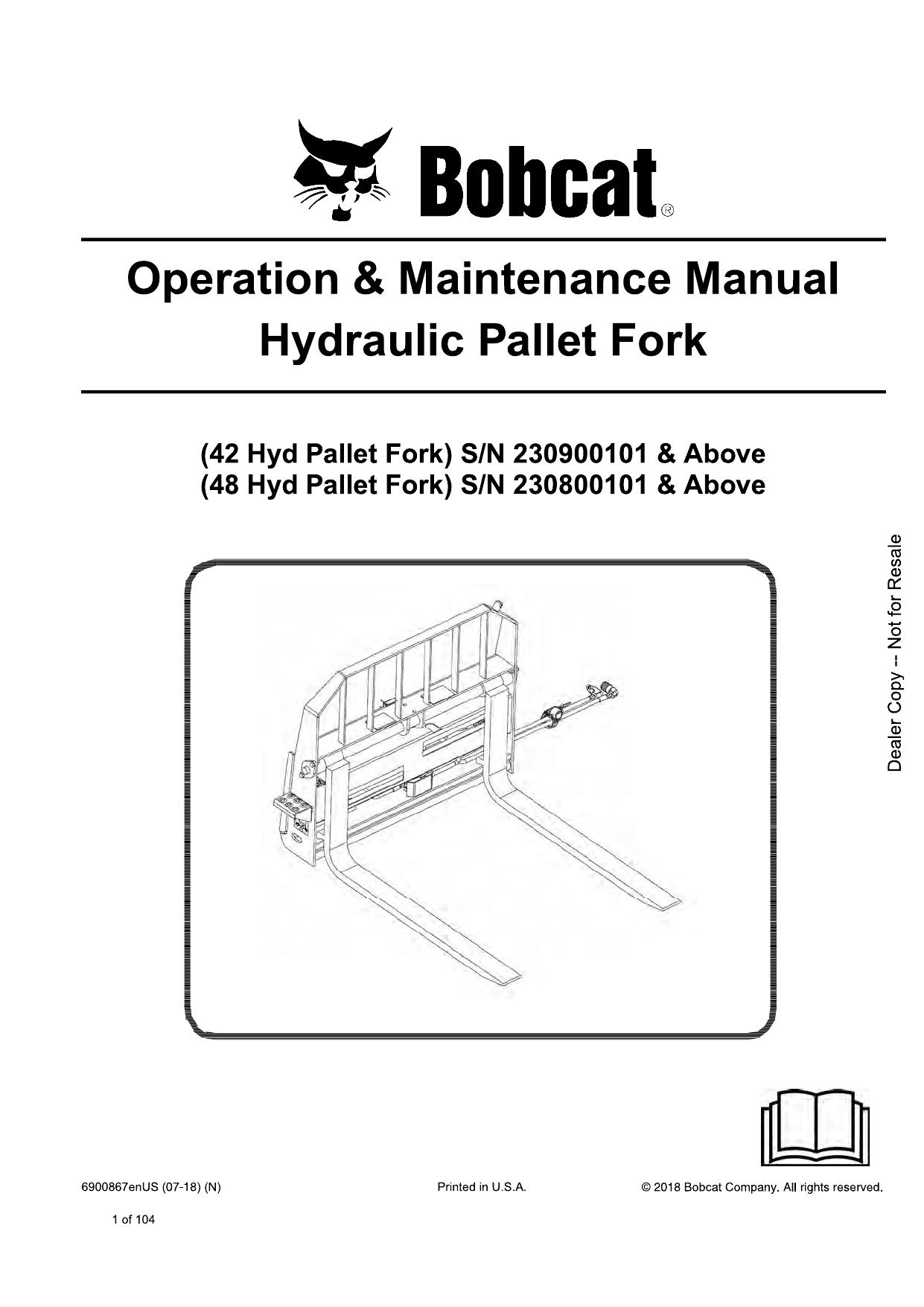 Hydraulic Pallet Fork Attachment Operation & Maintenance Manual Bobcat